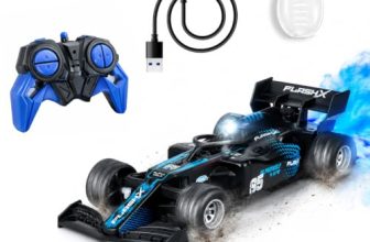 Amazon Brand – Jam & Honey Formula F1 RC Racing Car for Kids | 2.4GHz Remote (100+ ft Range) | Mist Smoke Effect | LED Lights | USB Type-C Rechargeable | Multi-Direction Control | Black|4+ Years