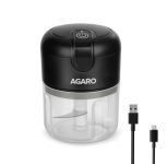 AGARO Elite Rechargeable Mini Electric Chopper, Food Grade Bowl, Stainless Steel Blades, Rechargeable, One Touch Operation, for Chopping Garlic, Ginger, Onion, Vegetable, Nuts, 250 Ml, Black