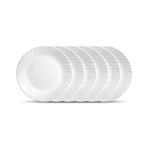 La Opala Diva, Classique Collection, Opal Glass Full Plate Set 11″ 6 pcs, Plain White