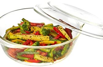 Amazon Brand – Solimo Borosilicate Glass Casserole-Cum-Serving Bowl with Lid | Oven & Microwave Safe | Deep Round | 2 L | Transparent