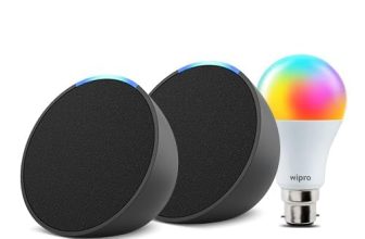 Amazon Echo Pop (Black) gift twin pack with Wipro 9W Simple Setup LED Smart Color Bulb and Alexa | with Smart Home controls