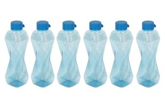 PEARLPET Twist BPA-Free Plastic Water Bottle Set |Lightweight, Leak-Proof & Freezer Safe – Pack of 6 (1000ml Each), Blue