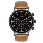 TIMEX Analog Watch for Man with Black Round Dial & Tan Leather Strap Band Water Resistant Men’s Wrist Watches – TWEG20006