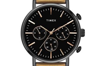 TIMEX Analog Watch for Man with Black Round Dial & Tan Leather Strap Band Water Resistant Men’s Wrist Watches – TWEG20006