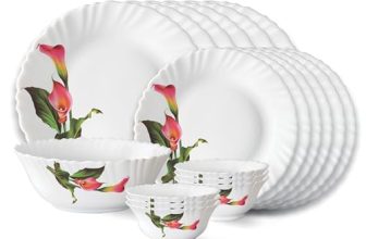 Larah by Borosil Stargazer Fluted Series Opalware Dinner Set | 19 Pieces for Family of 6 | Microwave & Dishwasher Safe | Bone-Ash Free | Crockery Set for Dining & Gifting | Plates & Bowls | White