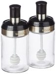 Amazon Brand – Solimo Borosilicate Glass Sauce Jar with Dipper, Set of 2 (250 ml Each) | Black