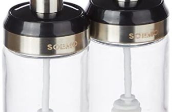 Amazon Brand – Solimo Borosilicate Glass Sauce Jar with Dipper, Set of 2 (250 ml Each) | Black