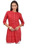 Vishudh Women Mandarin Collar 3/4 Sleeve Tunic VNTN000592 Red M