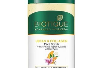 Biotique Ubtan & Collagen Tan Removal Face Scrub for Lighter, Even-Toned and Glowing Skin with Turmeric, Saffron & Almond|For Men & Women-25ml