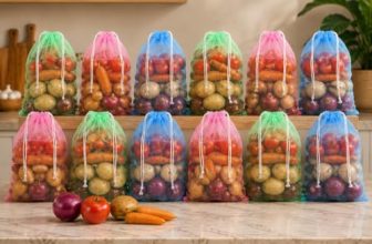 Homestrap Mesh Storage Bags Set of 12 | Reusable Fridge Organizer Bags for Fruits & Vegetables | Multipurpose & Washable Drawstring Grocery Organiser Pouches (9 X 13 Inches|Multicolour)