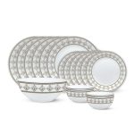 Larah by Borosil Syrah Kohinoor Series Opalware Dinner Set | 19 Pcs for Family of 6 | Microwave & Dishwasher Safe | Bone-Ash Free | Crockery Set for Dining & Gifting | Plates & Bowls | White