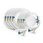 Larah by Borosil Nina Fluted Series Opalware Dinner Set | 12 Pieces for Family of 4 | Microwave & Dishwasher Safe | Bone-Ash Free | Crockery Set for Dining & Gifting | Plates & Bowls | White