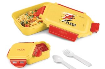 MILTON Sherry Tiffin (DC) Lunch Box for Kids Boys & Girls with Leak-Proof Inner Container| Food Grade,BPA Free,Compact & Durable Snacks Box for Kids I Plastic Spoon & Fork, 520 ml, Yellow