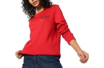 GAP Women’s Full Sleeve Crew Neck Relaxed Fit Solid Sweatshirt,Red,M