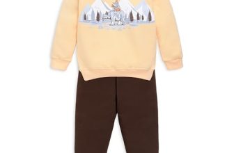 LuvLap Baby Girls Full Sleeve Sweatshirt & Pyjama Set Pack Of 1, Cotton Rich Fleece, Mango, M (3 to 6 Months)