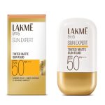 Lakme Sun Expert Tinted Dry Matte Sunscreen Fluid SPF 50+ PA++++ | 1% Ceramide Complex for Skin Barrier Repair | Sheer Coverage Foundation Like Finish – Bronze (50ml)