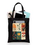 ZORI Black Tote Bag With Pocket Printed Designed Canvas Tote Bags For Women large capacity,Tote bag For Shopping, College, Travel, More Canvas Handbag For Unisex Bag (Flower art)