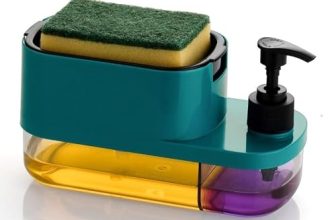 Leawall 3-in-1 Soap Dispenser with Sponge Holder – Bathroom Liquid Soap Pump for Kitchen Sink handwash Dispenser Bottle soap Dispenser for wash Basin Kitchen Accessories Items for Home (Multicolor)