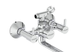 Eauset Plus Brass Bath Mixer with Crutch | Wall Mounted Hot & Cold Bath Shower Mixer Tap | Leak Resistant Bathroom Faucet | Adjustable Hot Limit | Polished Finish