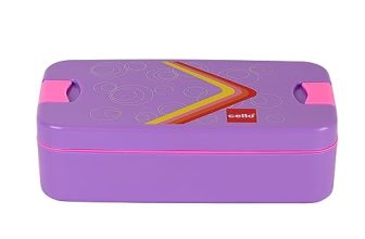 CELLO Food Mate Snap Lock Plastic Lunch Box, 713ml, Violet | 2 Compartment with 2 Side Lock for School Kids and Adults | Leak-Proof Snacks Tiffin Box for School Kids, Office, Picnic & Travelling