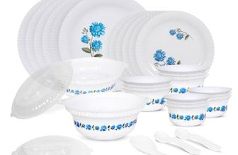 RYLAN Blue Dinner Set | 36 Pieces for Family of 6 | Microwave & Dishwasher Safe | Bone-Ash Free | Crockery Set for Dining & Gifting | Plates & Bowls | White(Plastic Materail)