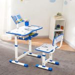 Amazon Brand – Jam & Honey Kids Functional Desk and Chair Set, Height Adjustable Children School Study Table with Book Holder Slot | Age 3+ Years (Blue) | Iron & Wood