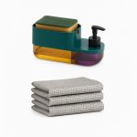 RERANT Plastic 3 in 1 Soap Pump Dispenser Dish Soap Liquid Dispenser Sponge Holder Dish Soap Pump Dispenser for Kitchen Sink Countertop Kitchen Bathroom (Multi-Color)