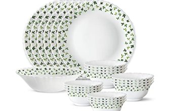 Larah by Borosil 19 Pieces Sage Opalware Dinner Set for Family of 6 | Microwave & Dishwasher Safe Silk Series Crockery for Dining & Gifting, Bone Ash Free Plates & Bowls