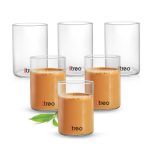 Treo By Milton Borosilicate Tea Tumbler Set of 6, 160 ml Each | Heat Resistant Glass | for Hot & Cold Drinks | Clear & Scratch Resistant | Ideal for Tea, Coffee, Water & Juice | Transparent
