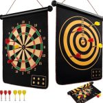 Serveuttam Magnetic Dart Board Game for Kids & Adults – 6 Pc Darts & Mat | Double Faced, Indoor/Outdoor, Portable, Safe, Non-Toxic, Black, EVA