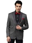 MANQ Men’s Slim Fit Bandhgala Blazer, Self Design, Fawn, Mandarin Collar, Single Breasted Ethnic Jacket for Wedding, Party & Formal Wear Grey -40