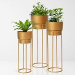 TrustBasket Metal Decorative Floor Stand – Gold Indoor Outdoor Plant Stand with Pot for Home Decor (Set of 3, Gold)