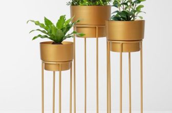 TrustBasket Metal Decorative Floor Stand – Gold Indoor Outdoor Plant Stand with Pot for Home Decor (Set of 3, Gold)
