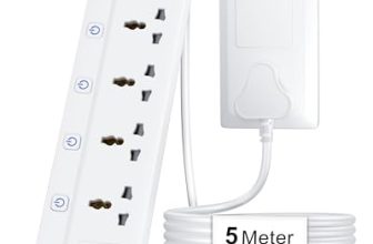 FEDUS Surge Protector, 6 Universal Sockets with Individual Switch, 5 Meter 16 Feet Long Cable, Extension Board Cord, Automatic Overload Protection, Fireproof Power Strip Switch Board, Spike Guard
