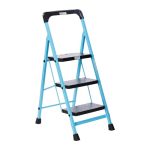 Amazon Basics – Foldable Step Ladder with Tool Tray, Safety-Clutch Lock, Ribbed Steps, Anti-Skid Rubber Shoes, 3 Steps (Iron Ladder, Black & Blue)
