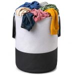 GLUN® Grey Plain Cylindrical Linen Bag, Pack of 1, 45 Litre Capacity Grey & Black, Water-Repellent, Lightweight & Durable Bag for Toys, Dirty Clothes, Stationery Items, Space Saving Item