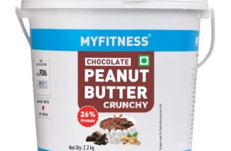 MYFITNESS Peanut Butter Chocolate Flavour, Crunchy 2.2kg | 26g Protein | Tasty & Healthy Nut Butter Spread | Vegan | Cholesterol Free & Gluten Free | Zero Trans Fat | Creamy Peanut Butter