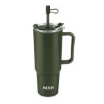 MILTON Maven 1000 Plastic Water Tumbler | 2-in1 Lid Sip or Gulp | Crystal Clear BPA Free-Food Grade | Sturdy Handle | Large Travel Mug for Gym, Office & Outdoor Use, 1 L, Military Green