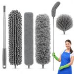 4 in 1 Long Handle Microfiber Feather Ceiling Duster with Extendable Pole | 76-254 cm Pole, Bendable Head, Anti-Scratch Design, Stainless Steel Pole, High Cobweb Cleaning