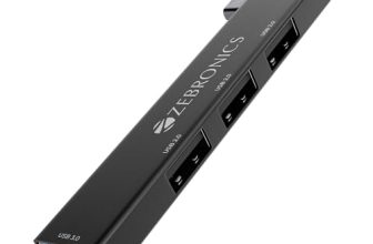 ZEBRONICS TA210U, 4 in 1 Type-C to USB Hub, USB 3.0, 4 USB Ports, Speeds Upto 5 Gbps, Metal Body, for Mac | Laptops, Black