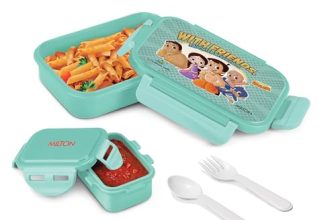MILTON Candy Tiffin (Bheem) Lunch Box for Kids Boys & Girls with Leak-Proof Inner Container| Food Grade,BPA Free,Compact & Durable Snacks Box for Kids I Plastic Spoon & Fork, 520 ml, Mint Green