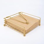 Terra Homes Wooden Napkin Holder for Dining Table | Square Tissue Paper Stand with Weighted Arm | Tabletop Napkin Organizer for Kitchen, Dining & Restaurant | Gold