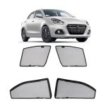 Amazon Basics Side Window Sun Shade for Maruti Suzuki Dzire (2024 Onwards) – Front Half Cut + Rear Zipper | Custom-Fit Magnetic Car Curtains | Black | Pack of 4 Pcs | Cotton Mesh