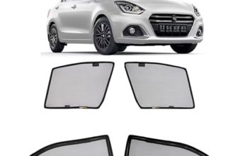 Amazon Basics Side Window Sun Shade for Maruti Suzuki Dzire (2024 Onwards) – Front Half Cut + Rear Zipper | Custom-Fit Magnetic Car Curtains | Black | Pack of 4 Pcs | Cotton Mesh