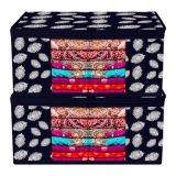 Kuber Industries Saree Cover Bag | Clothes Storage Bag | Storage Organizer Bag | Zip Closure Saree Cover Bag | Wardrobe Organizer | Peacock Feather-Design | 6 Inch | Pack of 2 | Navy Blue