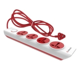 Goldmedal i-Design 4×1 Extension Board | 4 Universal Sockets | Master Switch with LED Indicator | 3 Pin Plug | 2-Meter Extension Cord | Multi Plug for Home Appliances & Office | Red & White