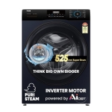 Haier 8 Kg AI Smart Wash (AI-DBT), PuriSteam, 525mm Super Drum Fully Automatic Front Load Washing Machine with In-Built Heater, Black (EFL80-IM12IBIEBK)