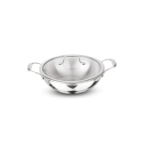 Signoraware Artista Tri Ply Stainless Steel Shallow Kadhai 22cm with Glass Lid | Induction & Gas Compatible | Durable | Ideal for Stir Frying & Sauteing | Best for Curry & Gravies (2.1 LTR | Steel)