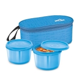 MILTON Graze Big Lunch Box, 2 Round Inner Steel Microwave Safe Containers 450 ml Each with Insulated Bag, Odour Proof, Tiffin for Office Men, Women, Leak-Proof Containers, Easy to Carry, Blue