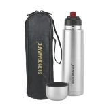 SignoraWare Bullet Stainless Steel Vaccum Insulated ISI Certified Cola Bottle with Protective Cover | Airtight & Leakproof | Hot & Cold for Hours | Durable Flask for Outdoor Use ( 1Ltr | Steel )